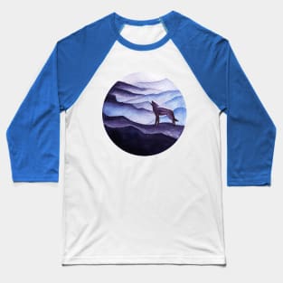Moonlight coyote silhouette, misty mountains Baseball T-Shirt